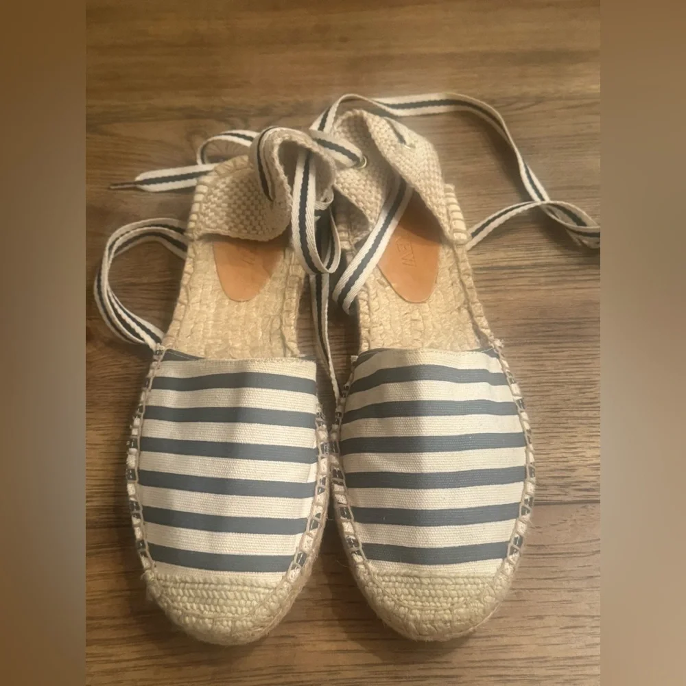 J.Crew D’Orsay Espadrille Women’s Stripe Lace Up Sandal Navy Cream Size 8
